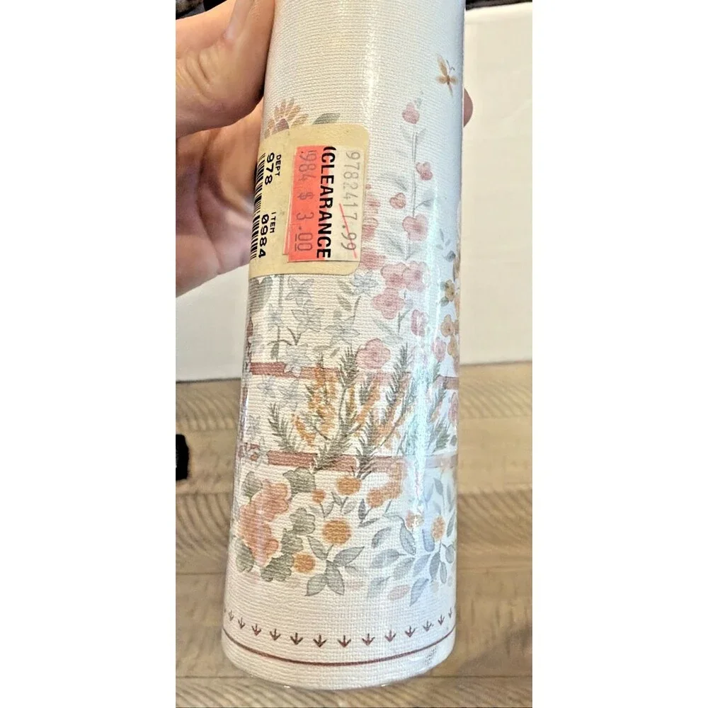 Vtg Wallpaper Border Cottage Farmhouse Granny Heart Floral 90s 5 Yards